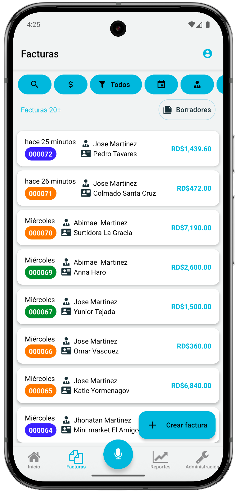 Remoox Go en Android mostrando la lista de facturas